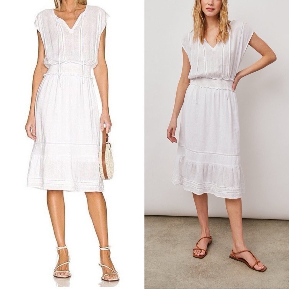 NWT Rails Womens Ashlyn Dress Sz Large White Lace Detail Linen Rayon Blend $250